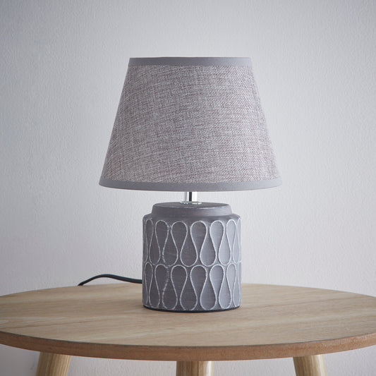 Grey Ceramic Table Lamp with a Matching Grey Linen Lamp shade with Tapered edges