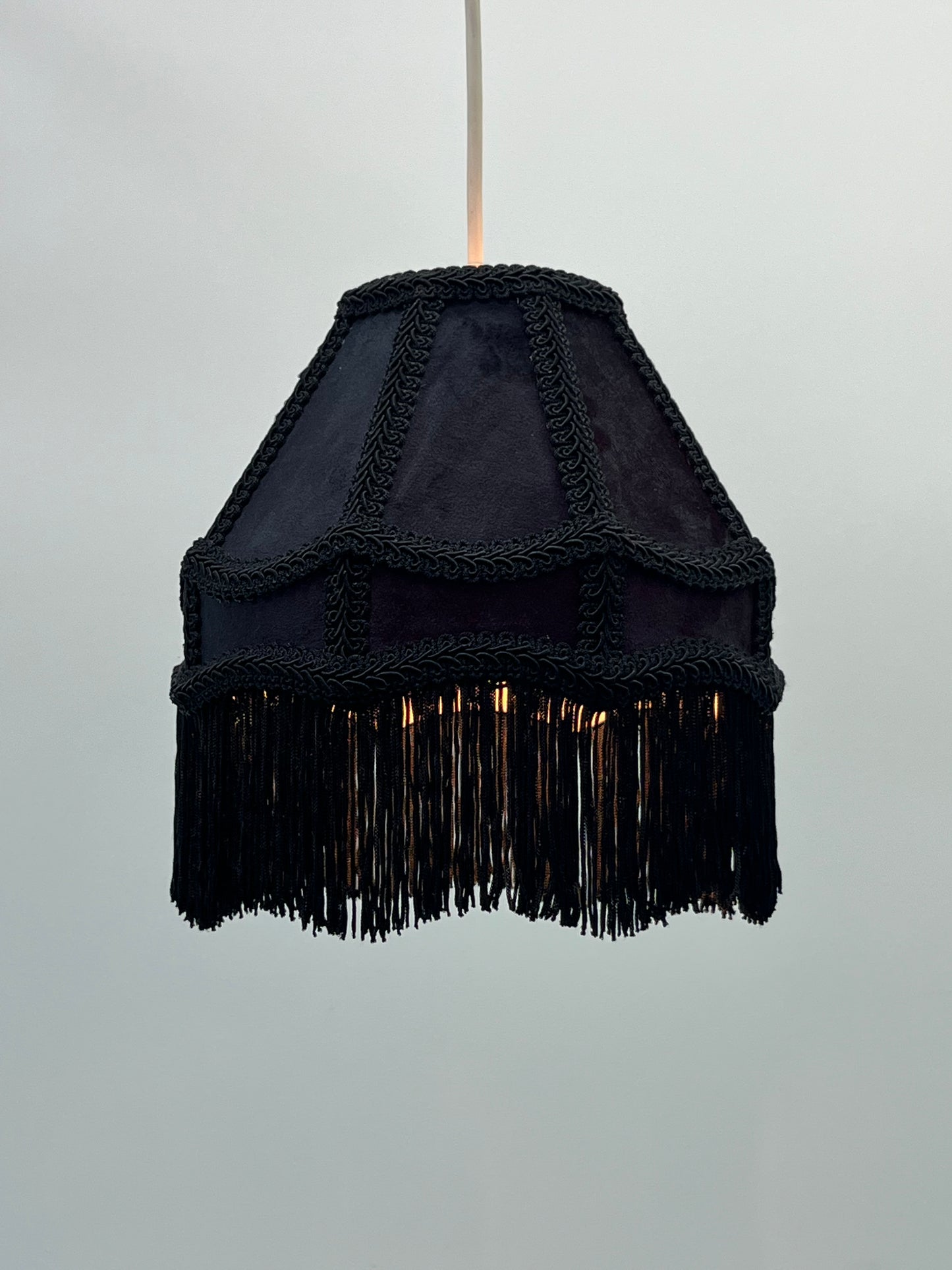 Empire Lamp Shade in a Victorian Style in Black Velvet with Long Tassels (8in, 10in, 12in)