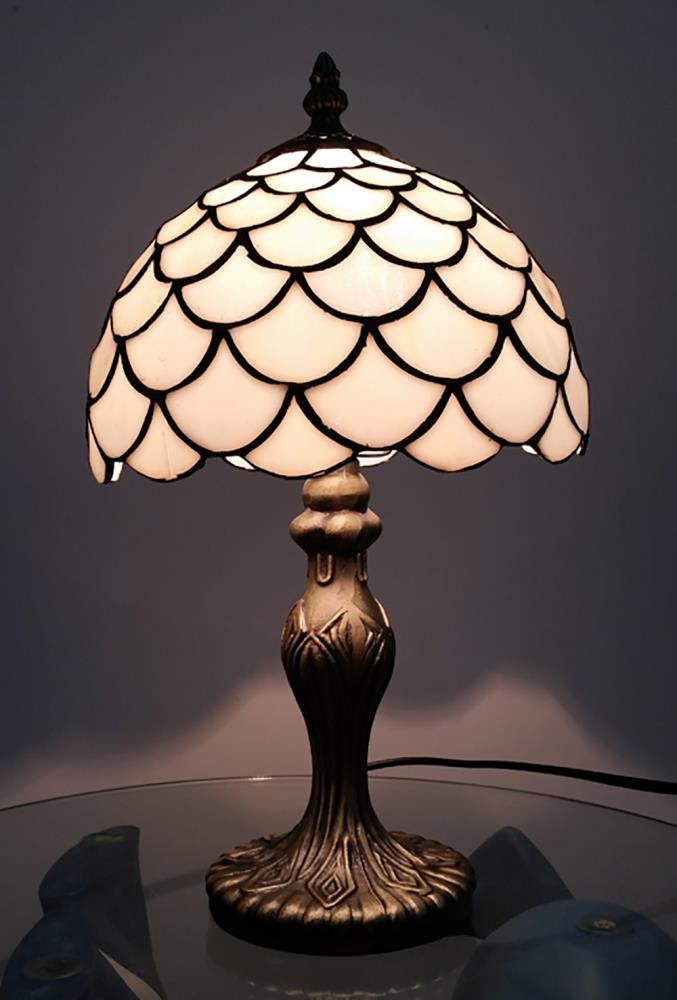 Lincoln Tiffany Style Antique Brass Table Lamp with Shade (Ivory White Colour Shade)