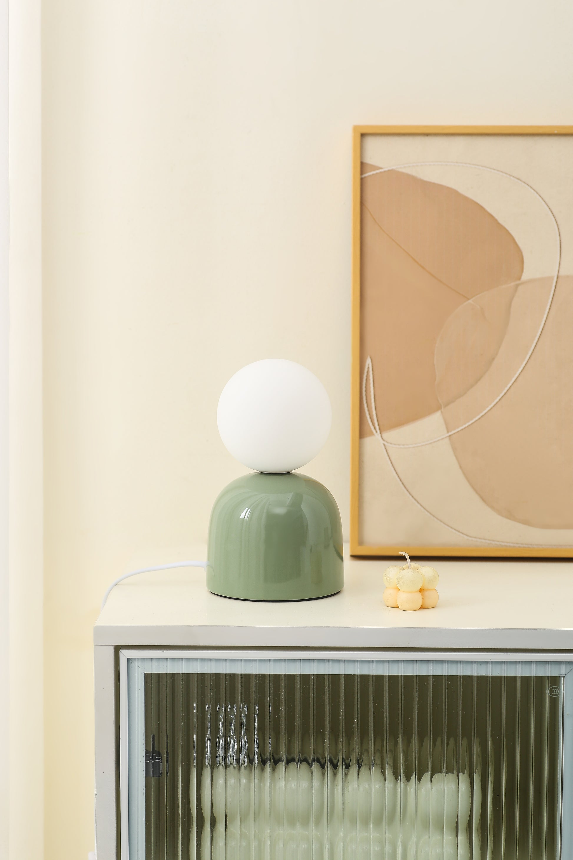  Small Ceramic Table Lamp in Brown, Aqua Blue or Soft Green With an Opaque Glass Head 
