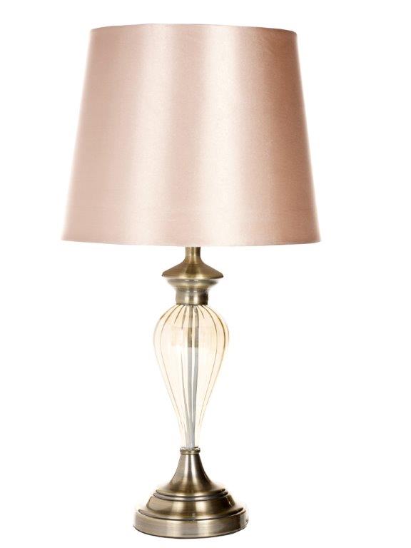 Denton Glass Table Lamp with Champagne Lamp Shade and Antique Brass Base
