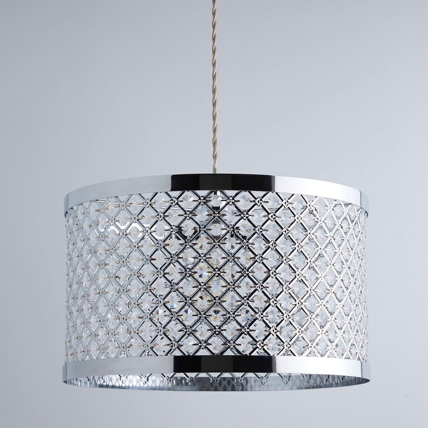 Large Beaded Easy Fit Ceiling Pendant in a Metallic frame 39cm Pendant 