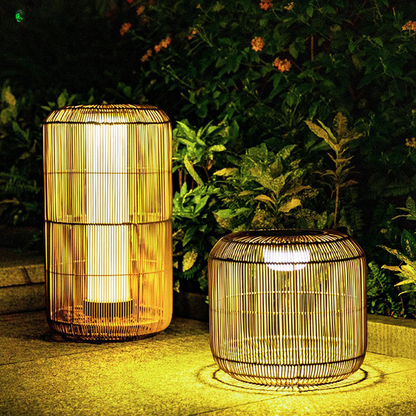 Natural Finish small Rattan Solar and Rechargeable Lamp Solar Lamp with USB C Port, For Use All Year Round Waterproof