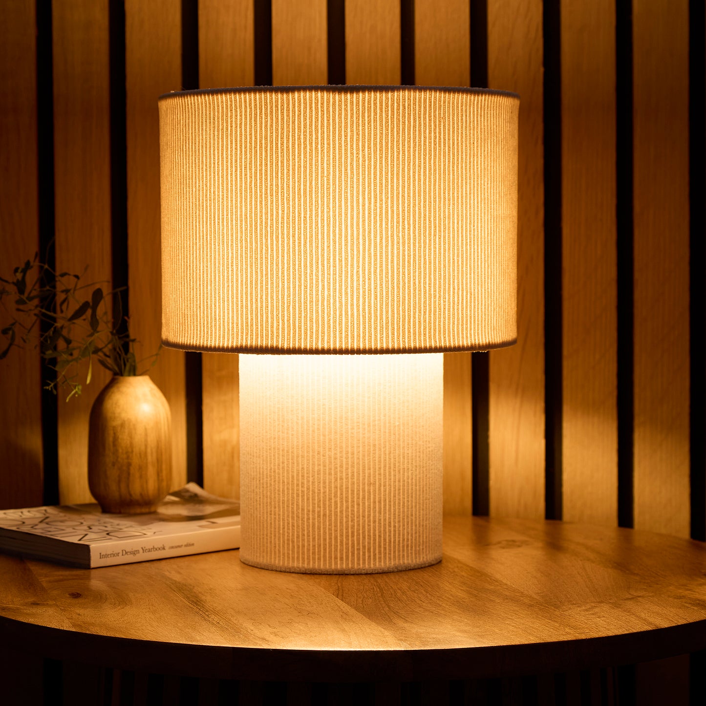 Striped Velvet Table Lamps in a Corduroy Design Available in Ivory, White, Lilac, Dark Green, Soft Green and Brown