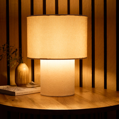 Striped Velvet Table Lamps in a Corduroy Design Available in Ivory, White, Lilac, Dark Green, Soft Green and Brown