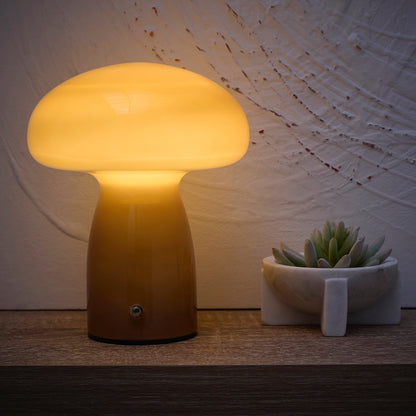 Mushroom Toadstool Glass Table Lamp in White, Duck egg Blue, Green, Lemon, Mocha and Brown - Rechargeable Lamps