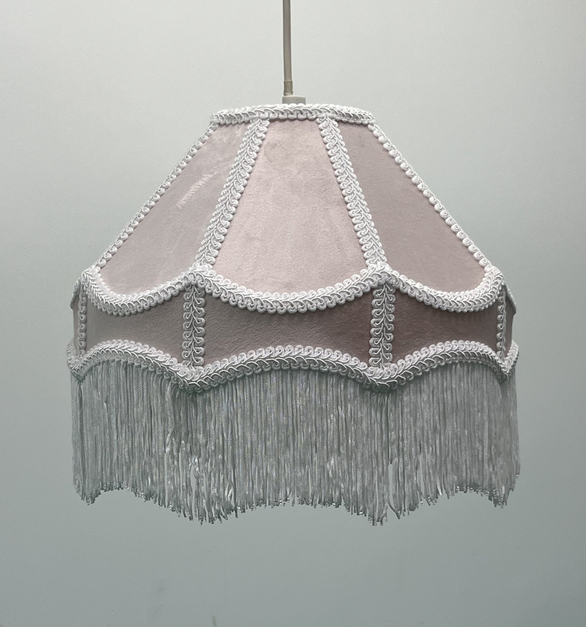  Empire Lamp Shade in a Victorian Style in Soft Pink Velvet with Long Tassels (8in, 10in, 12in) 