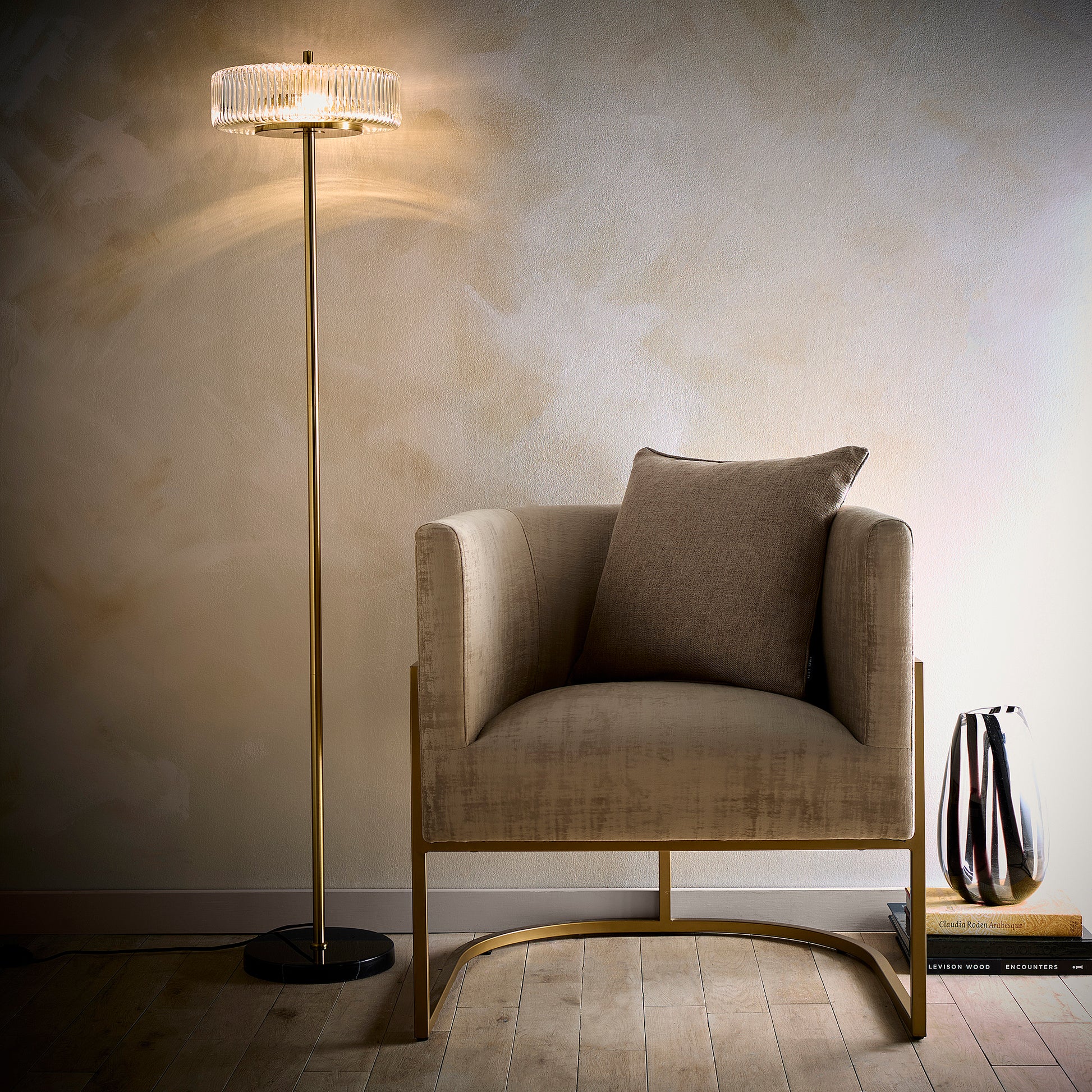 2 Light Clear Ribbed Glass Collection including Table lamp, Floor Lamp or Ceiling Pendant in a Brass finish