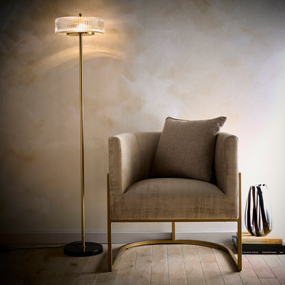 2 Light Clear Ribbed Glass Collection including Table lamp, Floor Lamp or Ceiling Pendant in a Brass finish