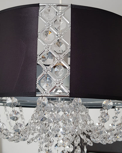 Ruth Drum Fabric Shade with Clear Beaded Chandelier Droplets attached