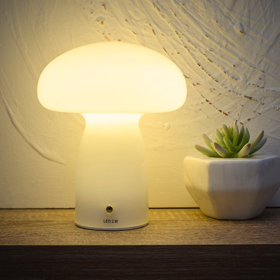 Mushroom Toadstool Glass Table Lamp in White, Duck egg Blue, Green, Lemon, Mocha and Brown - Rechargeable Lamps