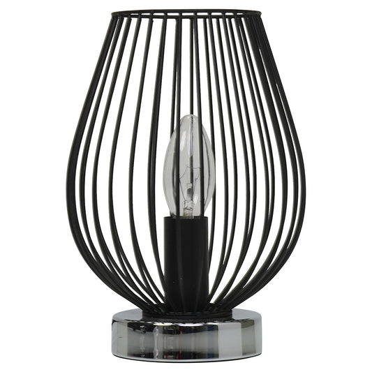 Camille Chrome and Matt Black Metal Caged Industrial Look Touch Lamp