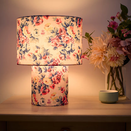 Pink Rose Bud or Green Leaves Printed Velvet Table Lamp, Perfect for bedside and table lamp settings