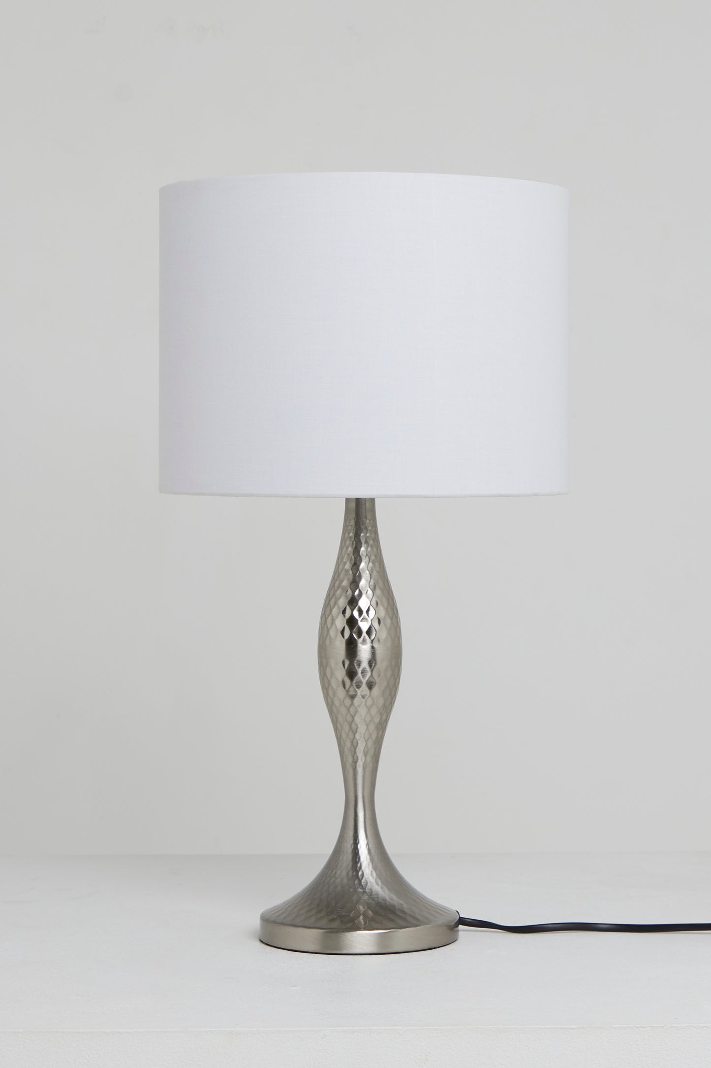 Chapel Antique Satin Nickel Table Lamp With Cream Silver Shade