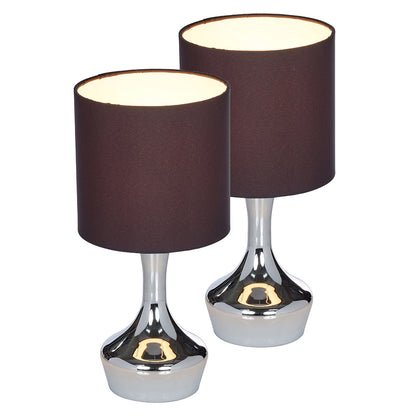 Pair Of Chrome Touch Table Lamps with Black Fabric Shades (Sold in Pairs) 2 x Touch Lamps