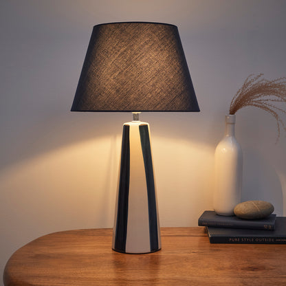 Painted Striped Ceramic Table Lamps with Matching shades, in Black, Blue, Green and Grey Colour options
