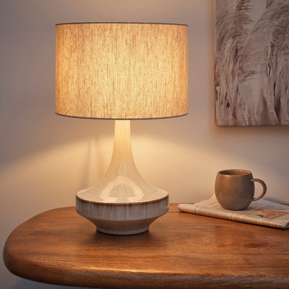 Stunning Ceramic Table Lamp with a Fired Glased Lamp base and a Long Neck design, including a Natural Linen Lampshade