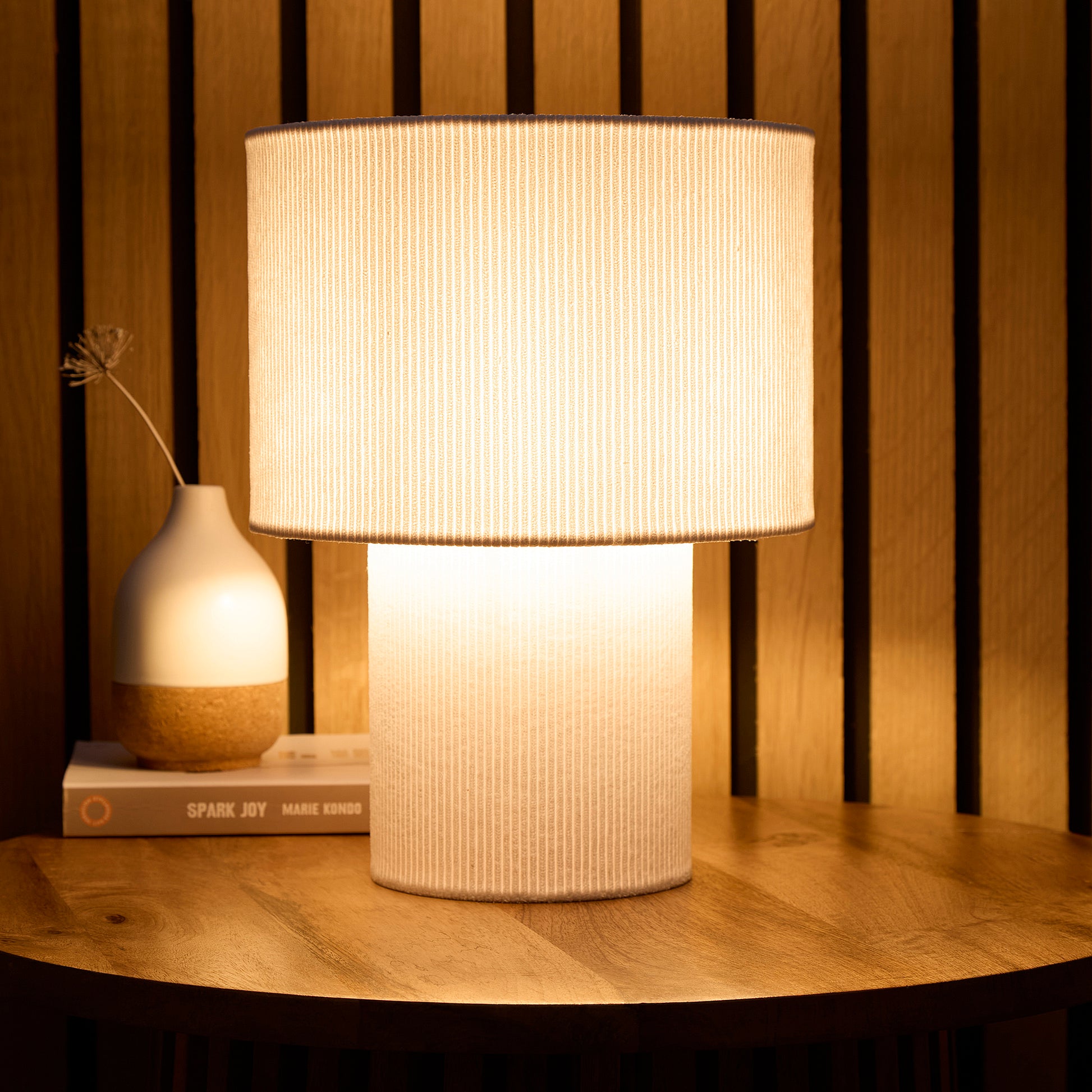 Striped Velvet Table Lamps in a Corduroy Design Available in Ivory, White, Lilac, Dark Green, Soft Green and Brown