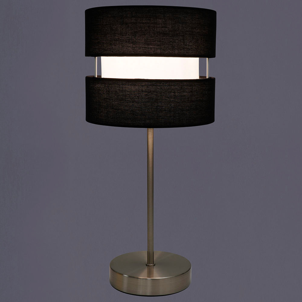 Table Lamp with Layer Fabric Light Shade Black, Yellow Ochre and Grey