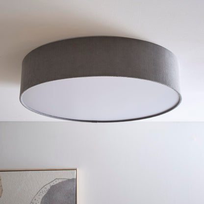 Light Grey Velvet Flush Ceiling Light or Wall Light Available in 2 Sizes 38cm (2 Light) 45 cm (3 Light)
