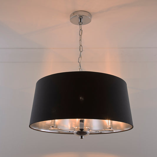3 Light Chandelier Ceiling Light with a Silver Inner Lining and Cotton outer shade