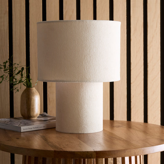 Striped Velvet Table Lamps in a Corduroy Design Available in Ivory, White, Lilac, Dark Green, Soft Green and Brown