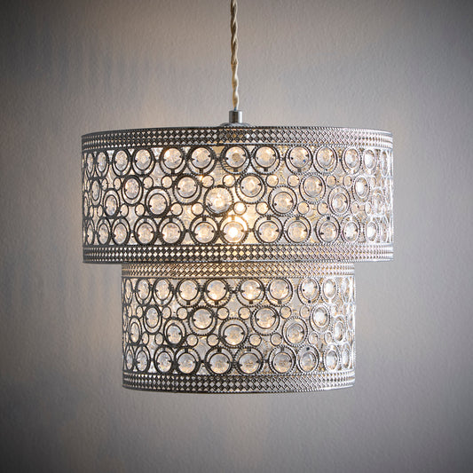 Hazel 2-Tier Light Pendant with Acrylic Beads, Hand Designed with Polished Chrome and Clear Colour Finish 