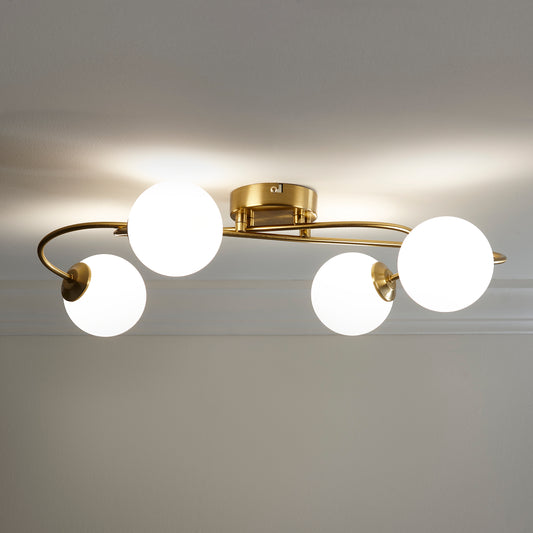 Mabel Satin Brass Table Lamp,  Floor Lamp or Ceiling Light in white opaque glass ball finish