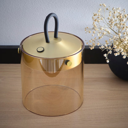Satin Gold Rechargeable Glass Table Lamp with dimming function LED lights available in 2 sizes