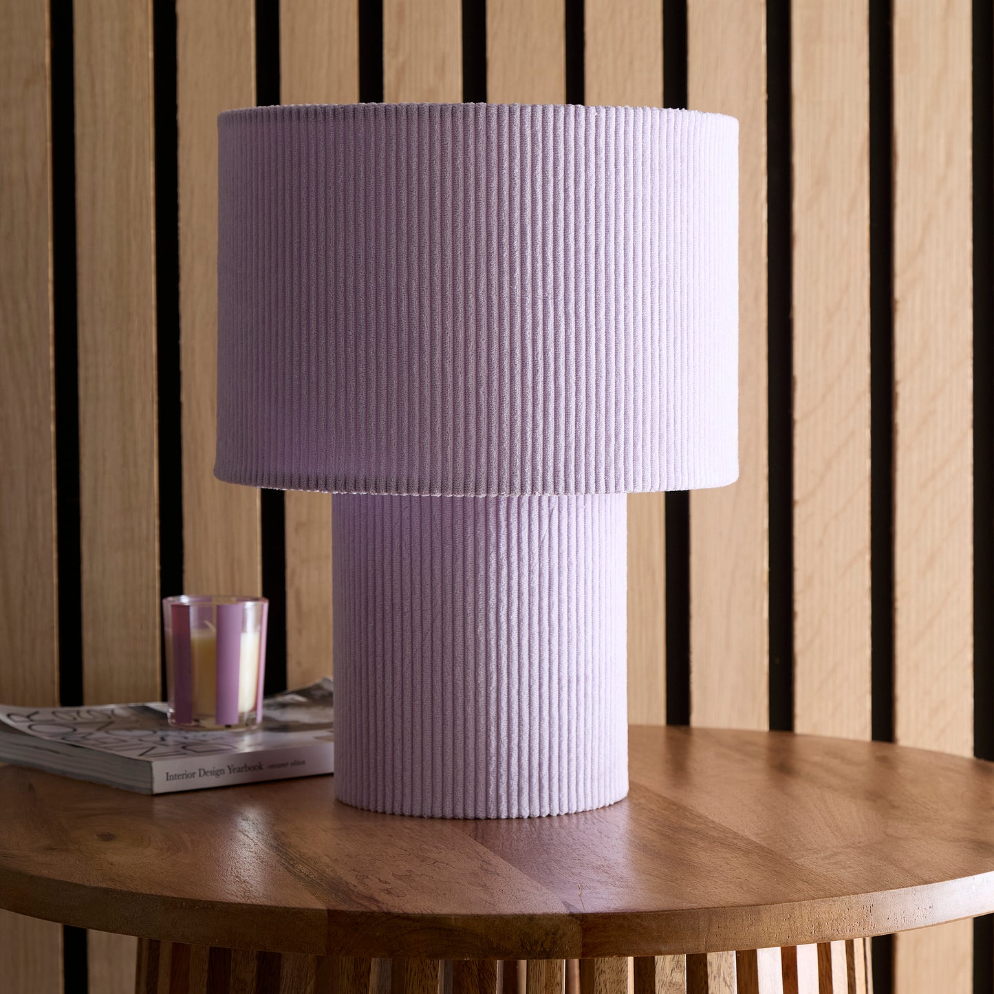 Striped Velvet Table Lamps in a Corduroy Design Available in Ivory, White, Lilac, Dark Green, Soft Green and Brown