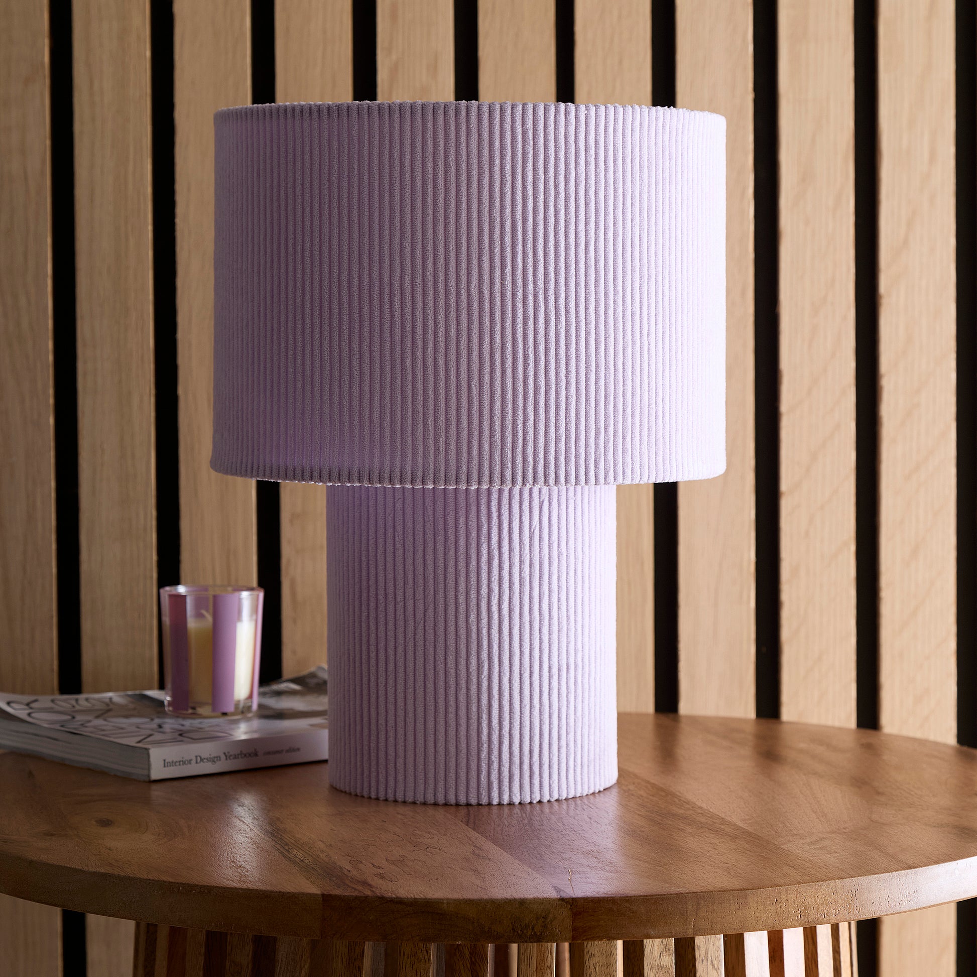 Striped Velvet Table Lamps in a Corduroy Design Available in Ivory, White, Lilac, Dark Green, Soft Green and Brown