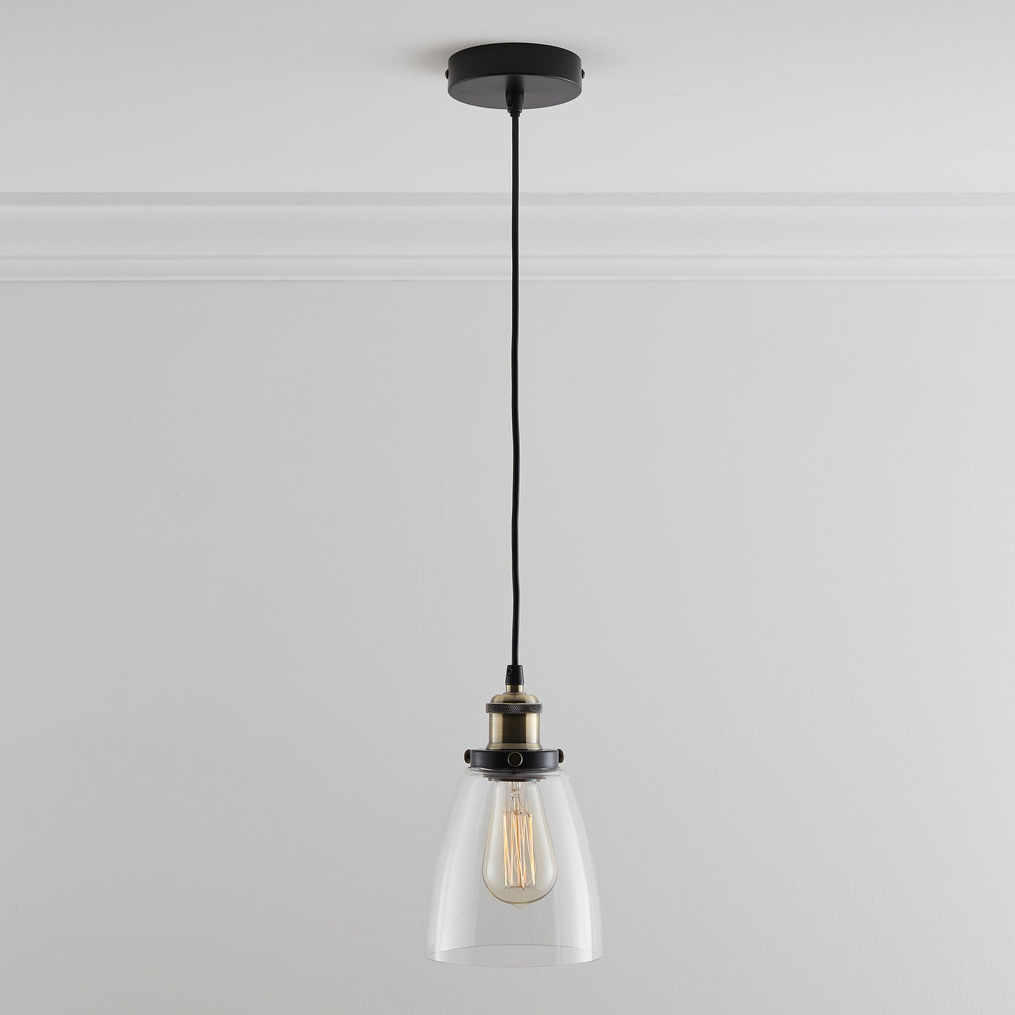 Glass Ceiling Pendant 1 Light in Amber or Smokey finishes, Including Filament Bulb