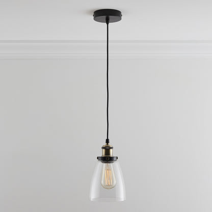 Glass Ceiling Pendant 1 Light in Amber or Smokey finishes, Including Filament Bulb