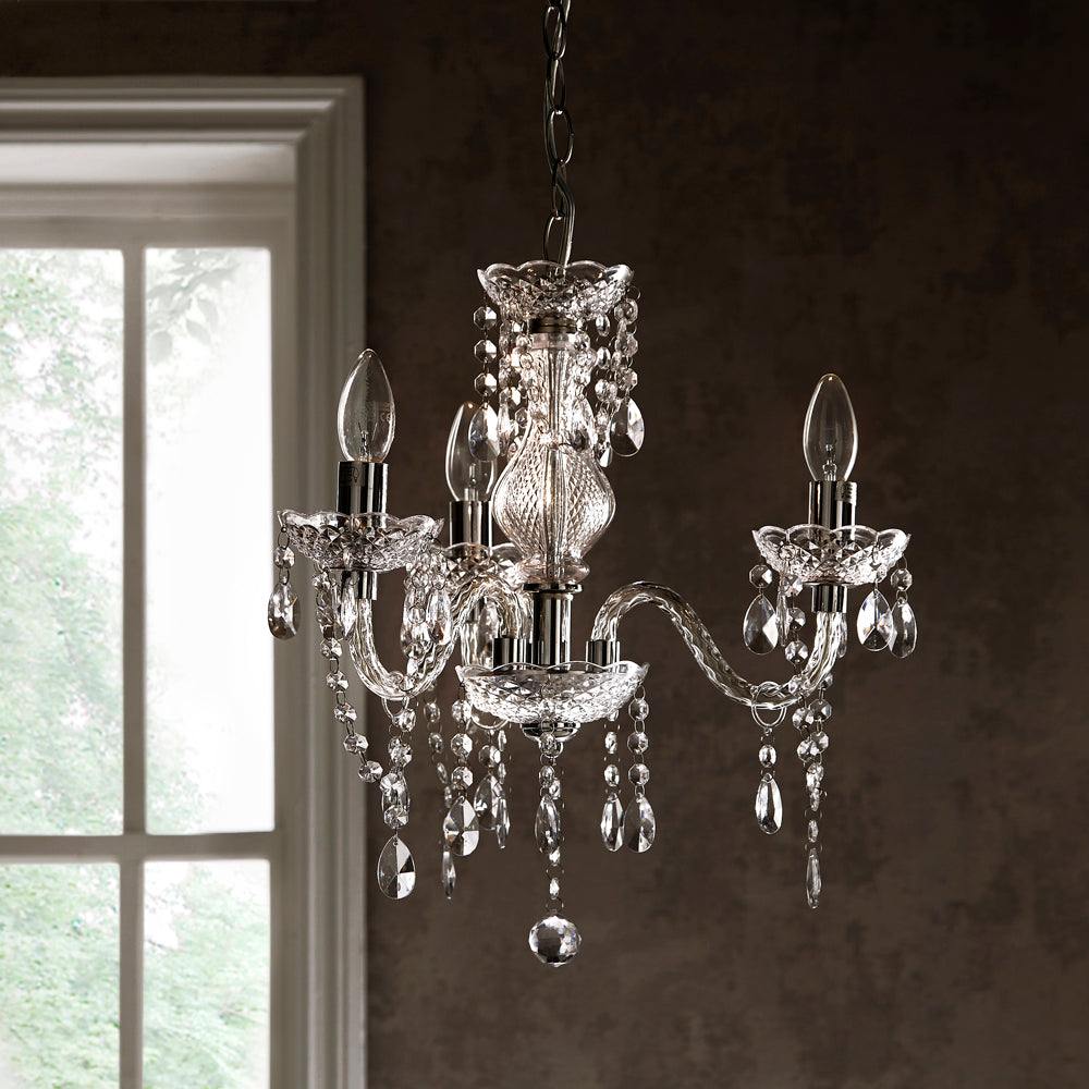 K LIVING Tuscany 3 & 5 Ceiling Light Acrylic Droplets Chandelier in a Clear Transparent finish