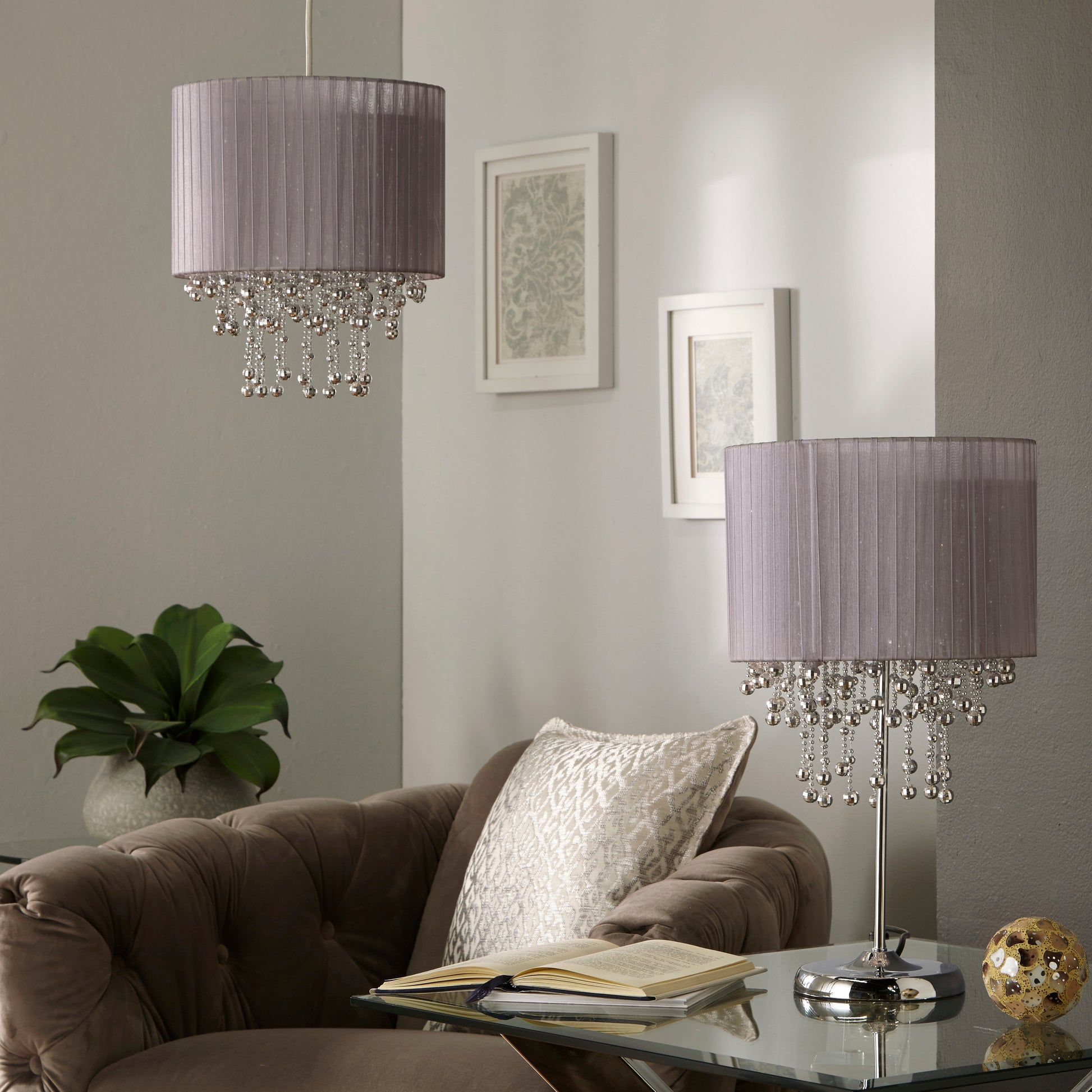 KENDRA GREY TABLE LAMP AND PENDANT