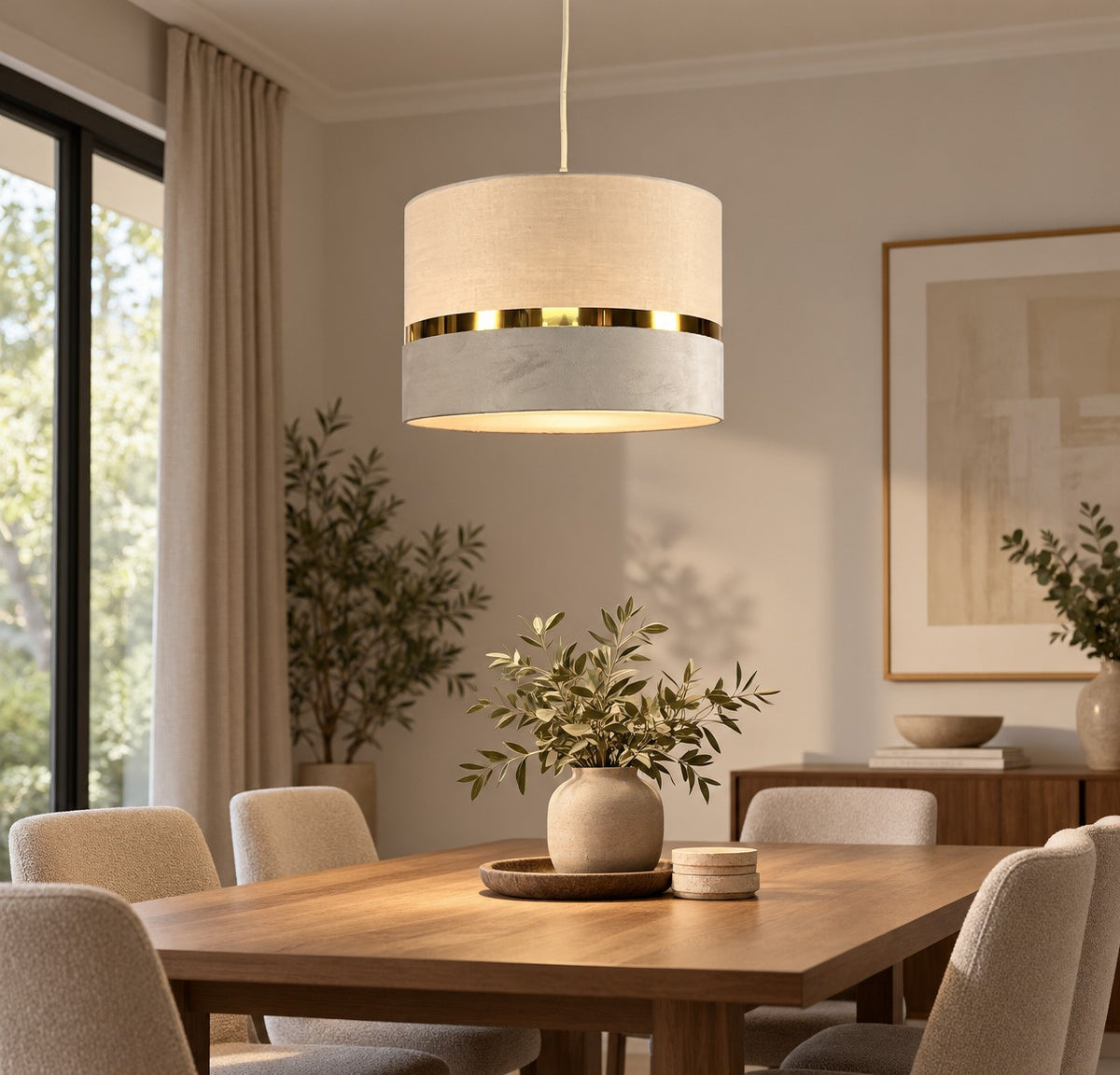 Demi 30cm Banded Pendant Shade, 30x20cm Velvet+TC shade with band