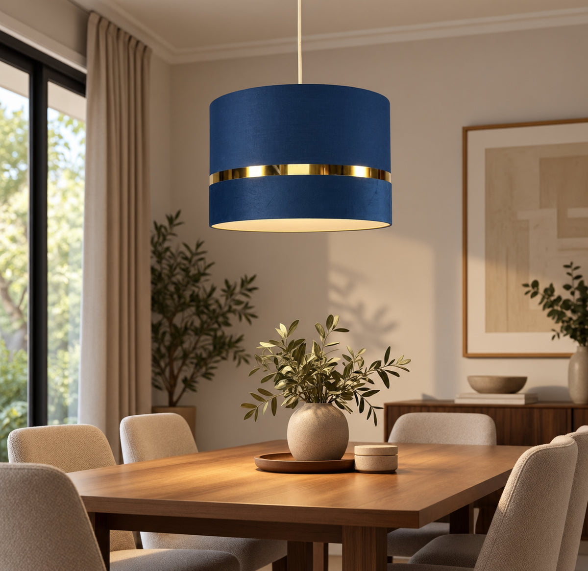 Demi 30cm Banded Pendant Shade, 30x20cm Velvet+TC shade with band