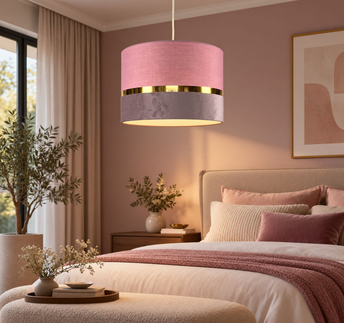 Demi 30cm Banded Pendant Shade, 30x20cm Velvet+TC shade with band