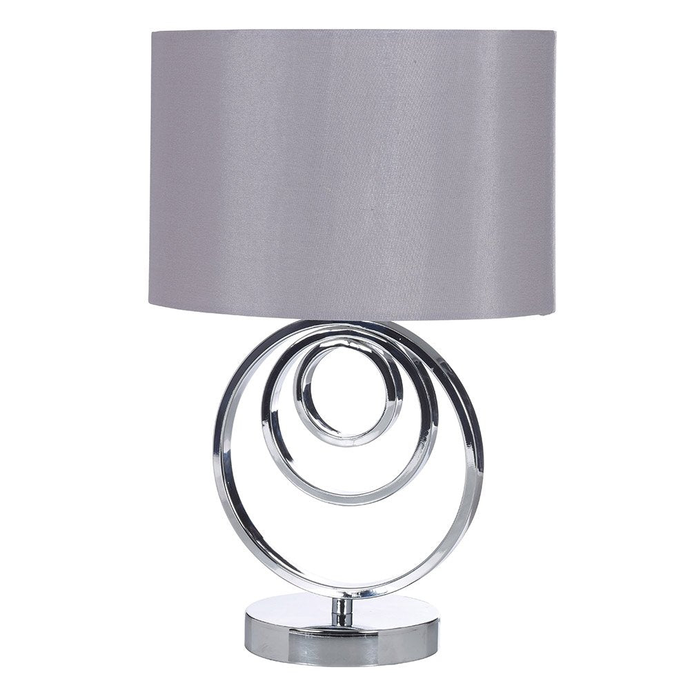 Chrome Table Lamp with triple Circle Design and Grey Lampshade