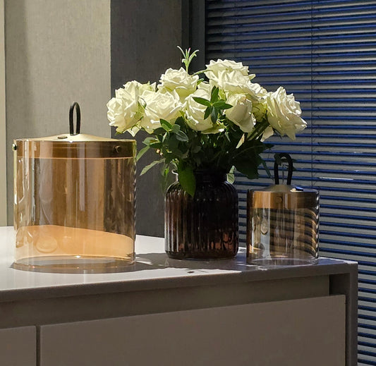 Satin Gold Rechargeable Glass Table Lamp with dimming function LED lights available in 2 sizes