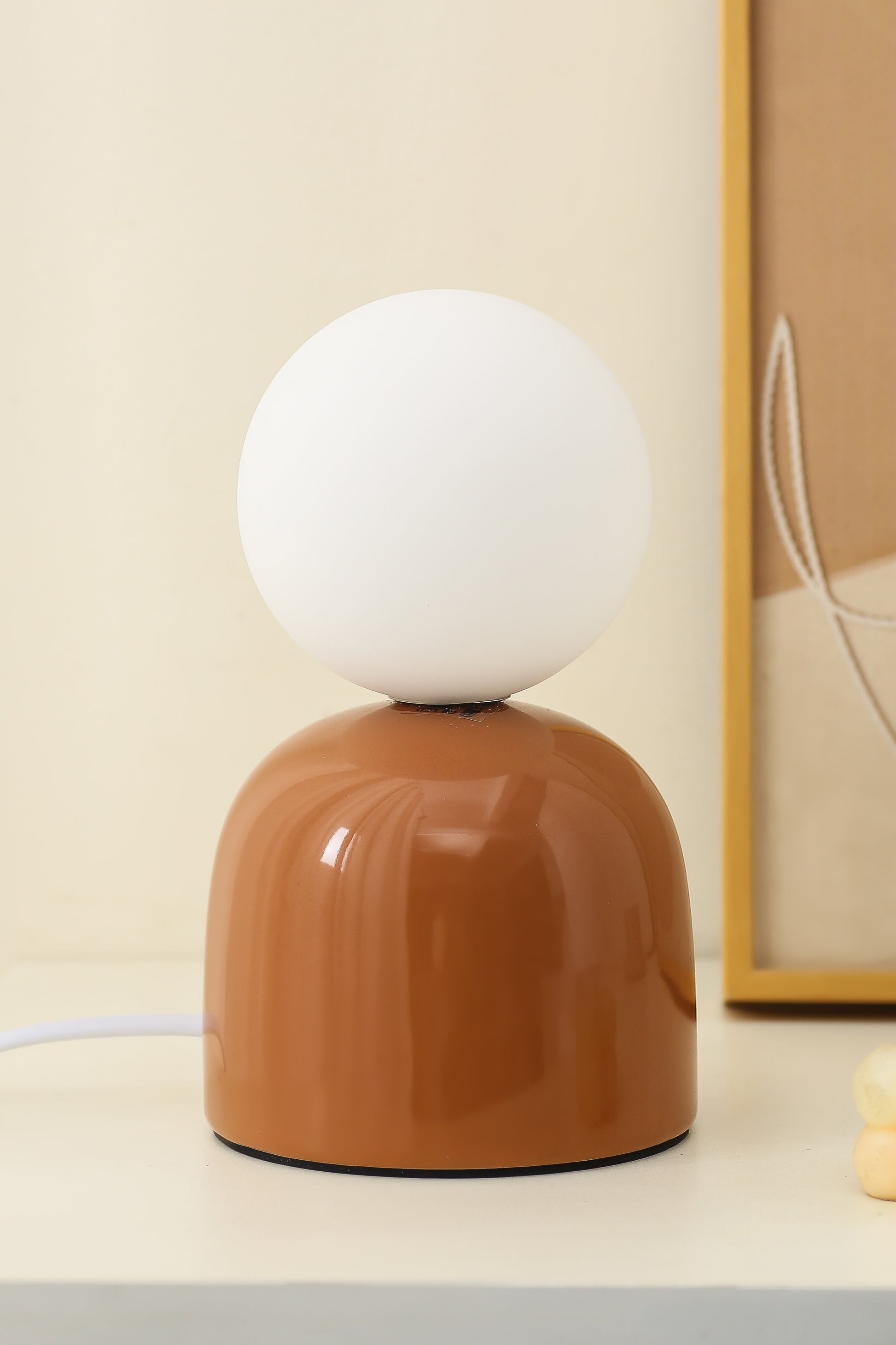  Small Ceramic Table Lamp in Brown, Aqua Blue or Soft Green With an Opaque Glass Head 