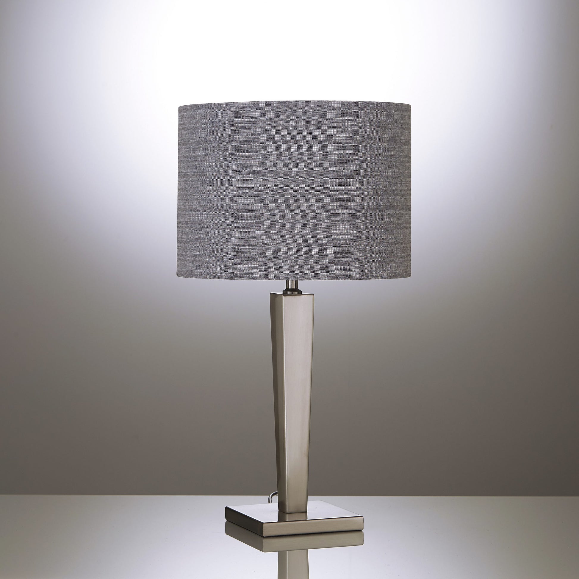 Table Lamp with Satin Nickel Metal and a Grey Linen Fabric Lamp Shade