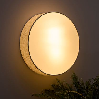 Natural Linen Flush Ceiling Light or Wall Light with White Diffuser Available in 2 Sizes 38 cm round and 45 cm Round