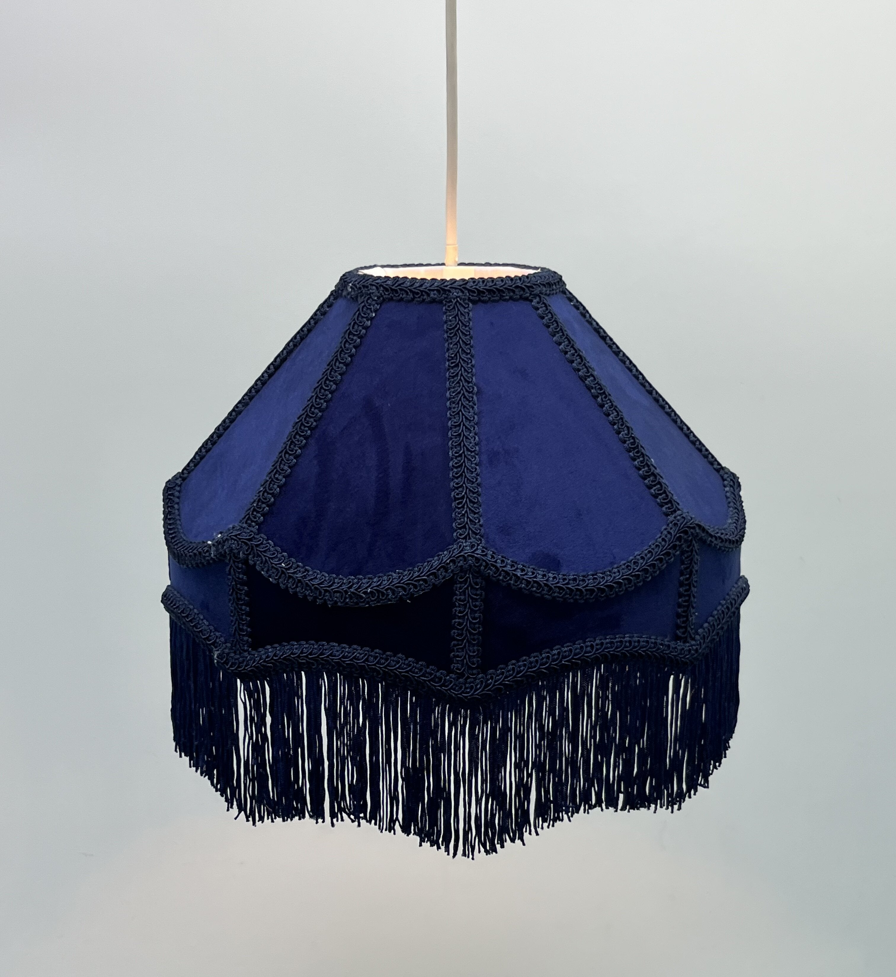  Empire Lamp Shade in a Victorian Style in Navy Velvet with Long Tassels (8in, 10in, 12in) 