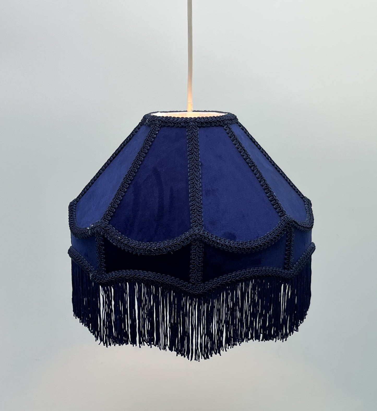  Empire Lamp Shade in a Victorian Style in Navy Velvet with Long Tassels (8in, 10in, 12in) 