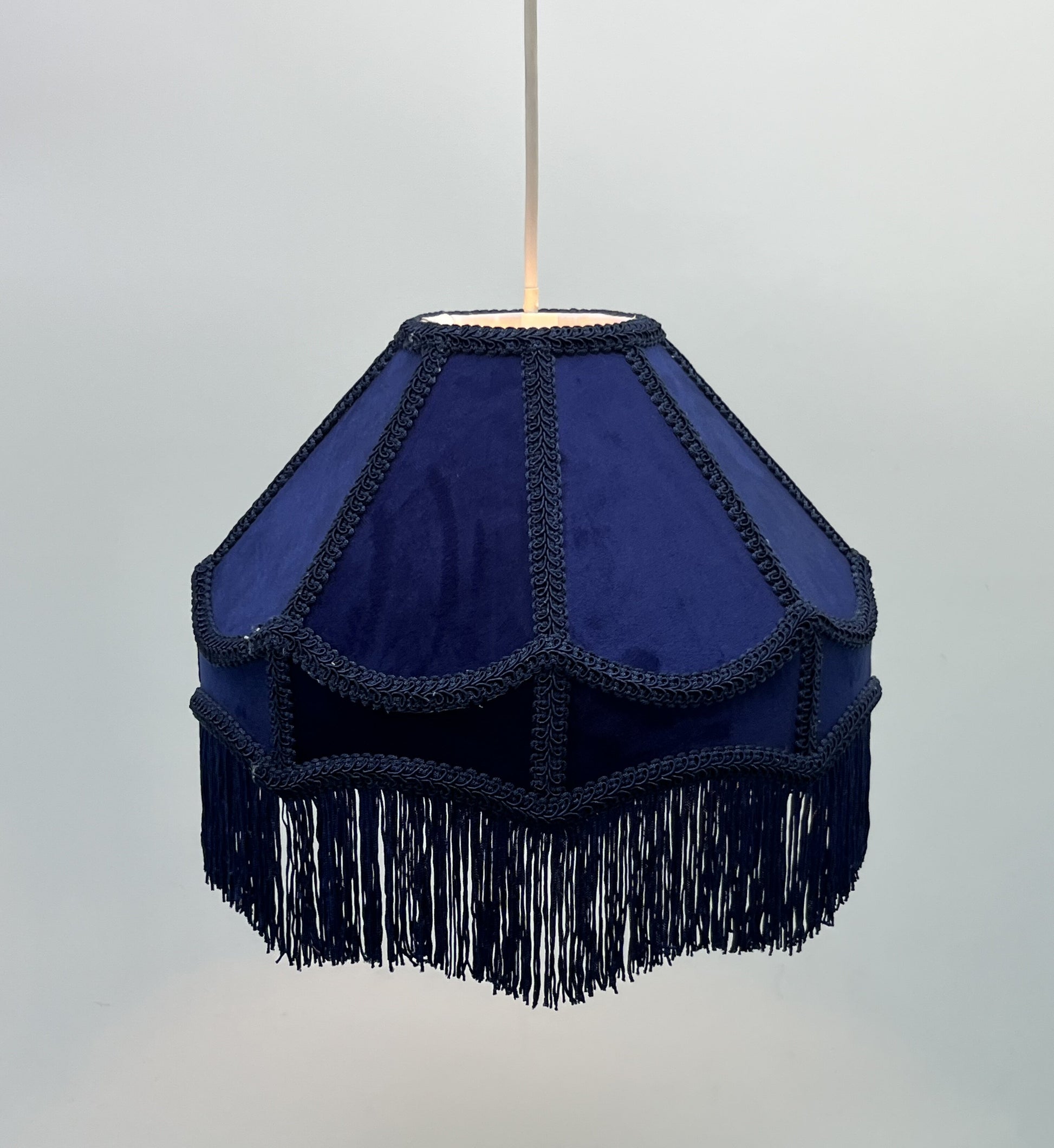  Empire Lamp Shade in a Victorian Style in Navy Velvet with Long Tassels (8in, 10in, 12in) 