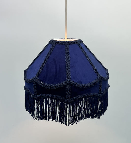  Empire Lamp Shade in a Victorian Style in Navy Velvet with Long Tassels (8in, 10in, 12in) 