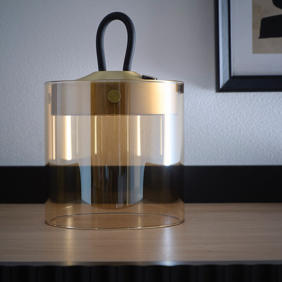 Satin Gold Rechargeable Glass Table Lamp with dimming function LED lights available in 2 sizes