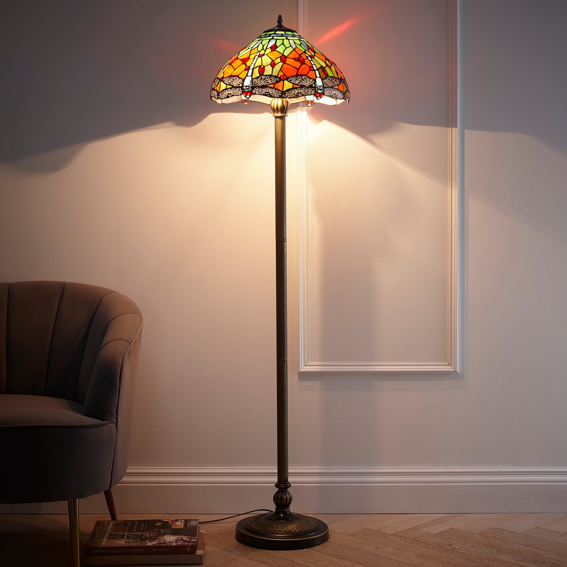 Mitcham Tiffany Style Floor lamp with Stained Glass lampshade effect 150 Cm Floor lamp