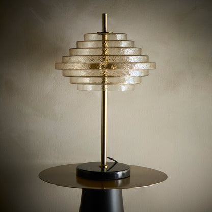 Amber Copper Glass Table lamp, Floor Lamp or Ceiling Pendant collection with a brass finish and Marble lamp bases